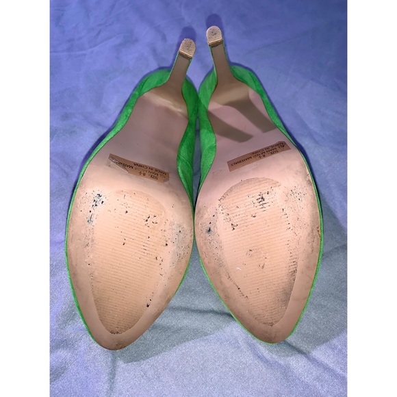 Velvet Lime Green Platform Stilettos - Picture 5 of 6